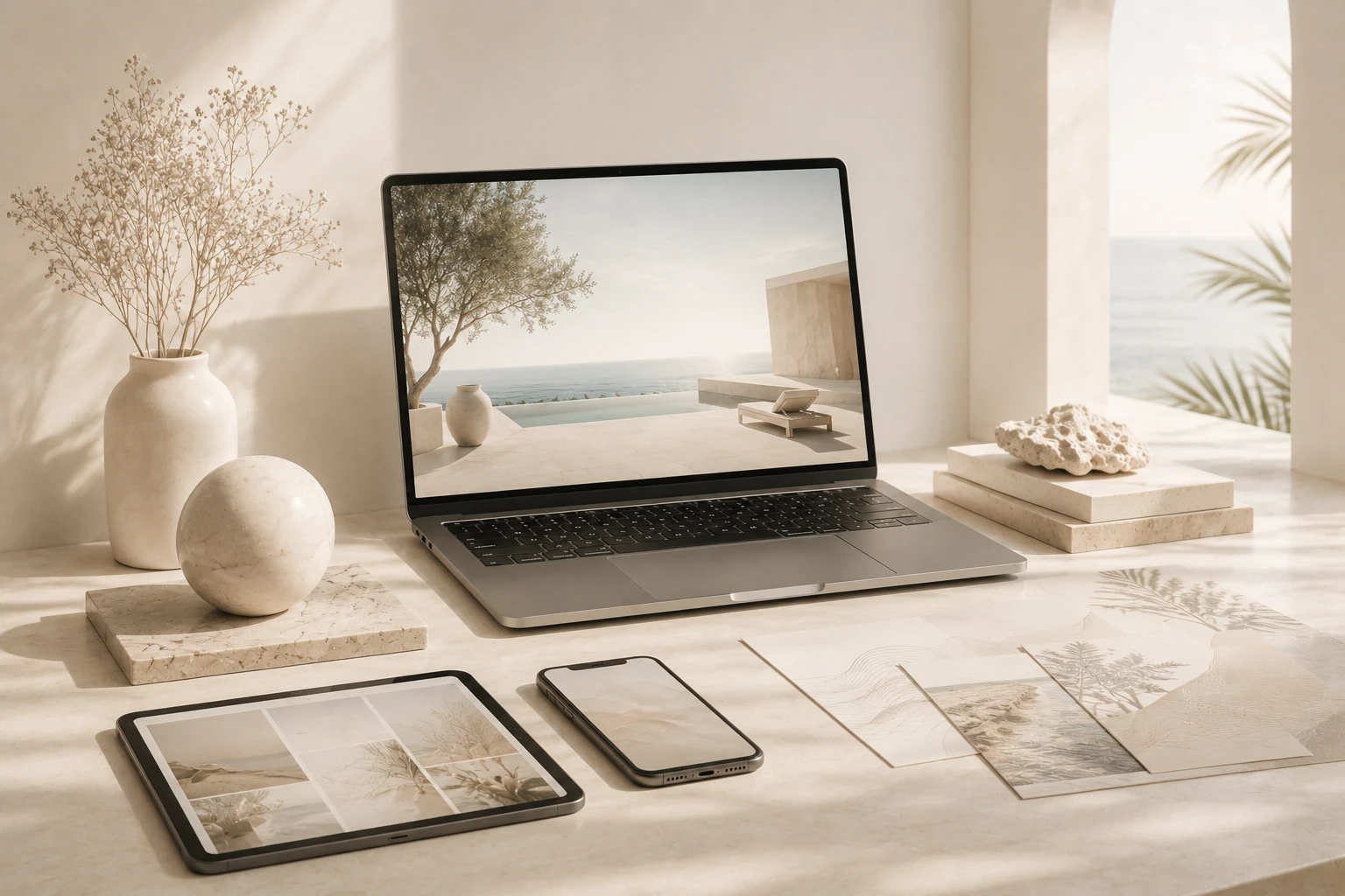A resort website on a laptop, tablet and phone